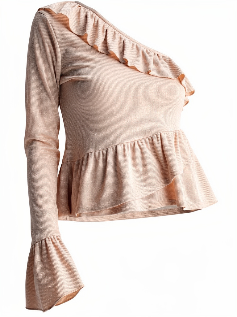 Glitter Knit One Shoulder Top with Ruffle Detail