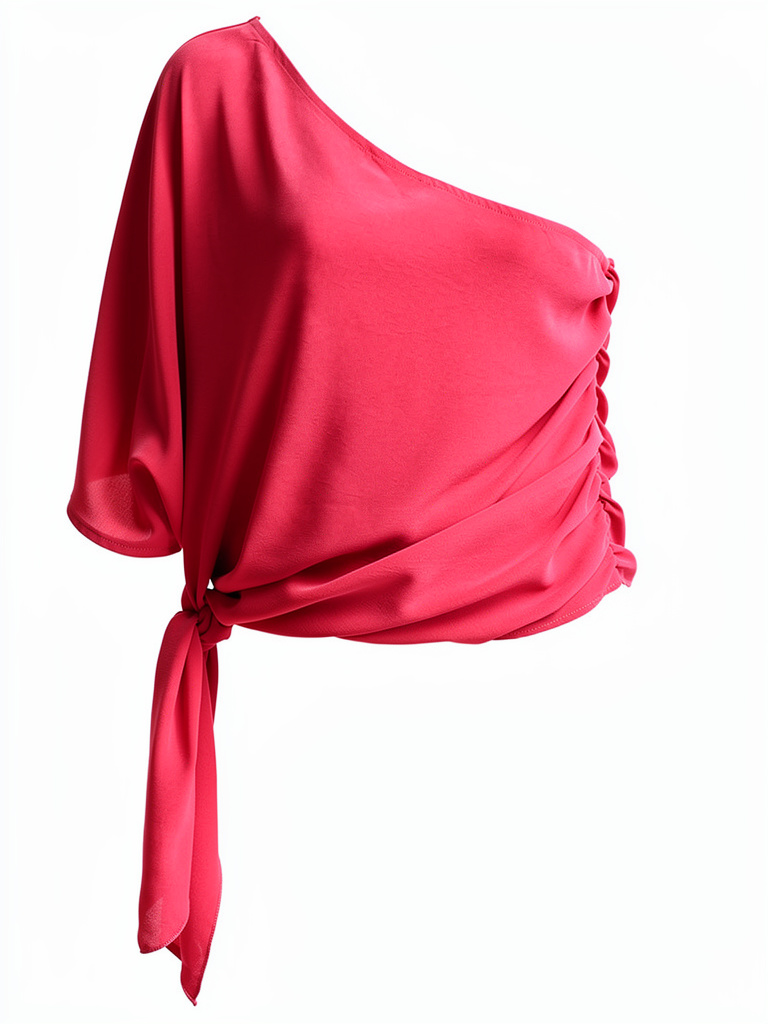 One Shoulder and Waist Tie Top with One Side Ruched Detail