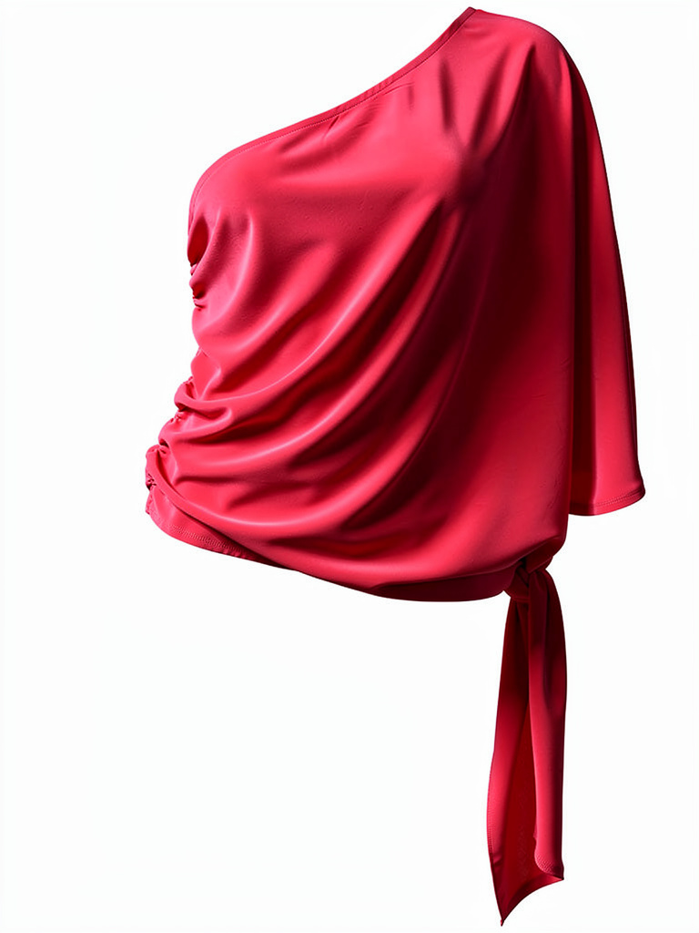 One Shoulder and Waist Tie Top with One Side Ruched Detail