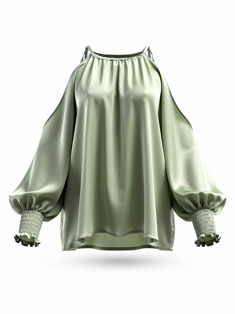 Loose Fit and Cold Shoulder Top with Smocked Cuff